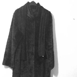 Black/Chocolate Brown Faux fur coat w knit muffler